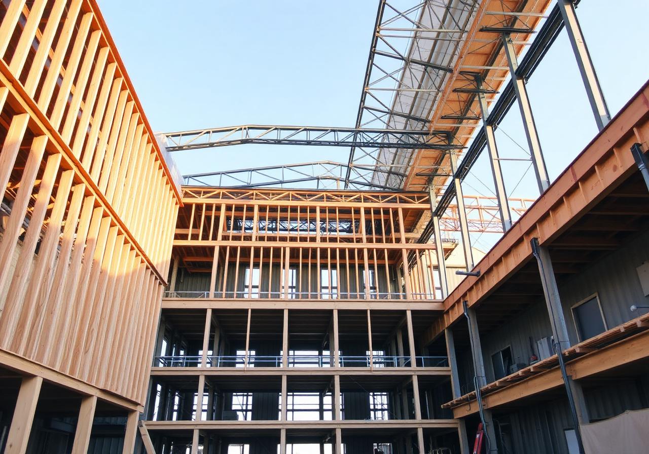 Wood and steel commercial building framing